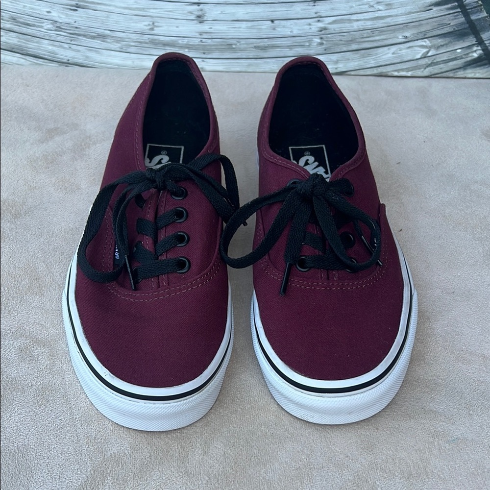 Unisex Vans Burgundy Canvas Sneakers with Black Laces